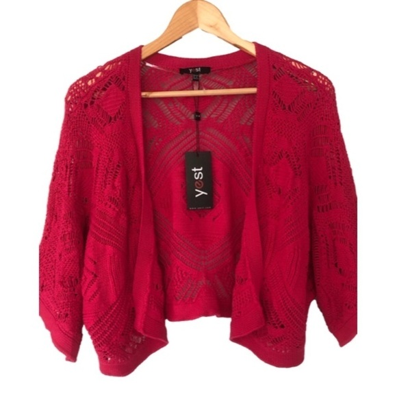 Sweaters - Yest Cropped Fairborn Fuchsia Cotton Shrug Open Cardigan Crochet Knit Sz 14 NWT